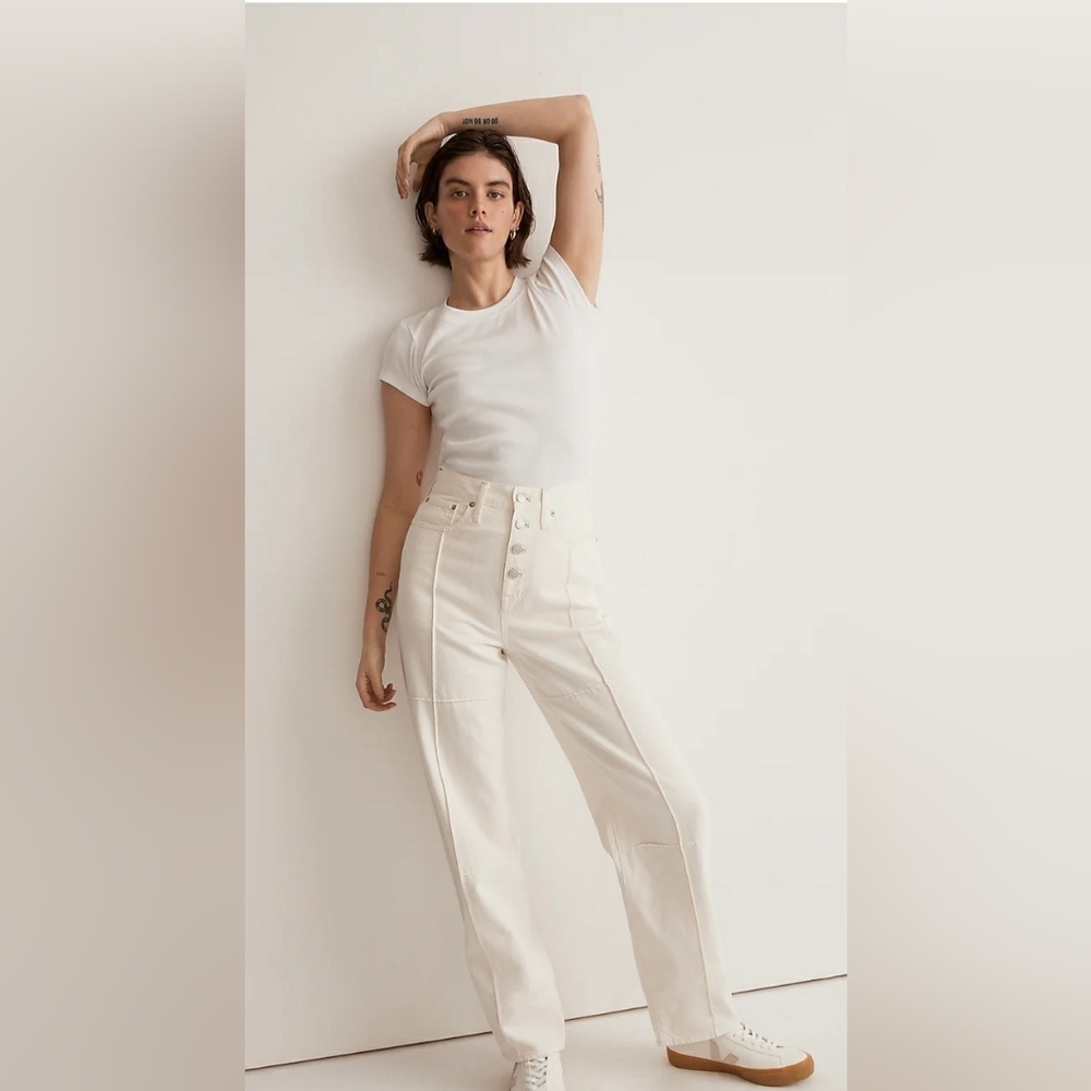 Madewell Baggy Straight Jeans Vintage Canvas Cream Denim Size 32 NWT
